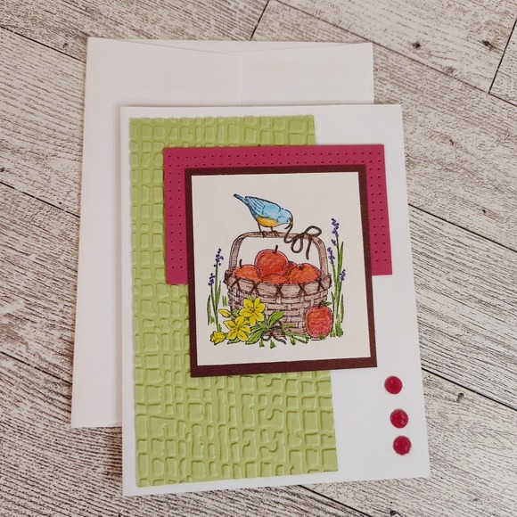 Handmade Card Apple Basket Bluebird Blank Note Card Greeting Card Any Occasion - Picture 1 of 11